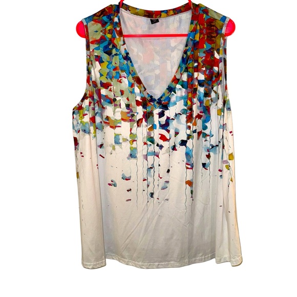 Women’s SHEIN White Tank Top/Sleeveless Shirt With Multicolored Print. Size 3X. - Picture 1 of 8